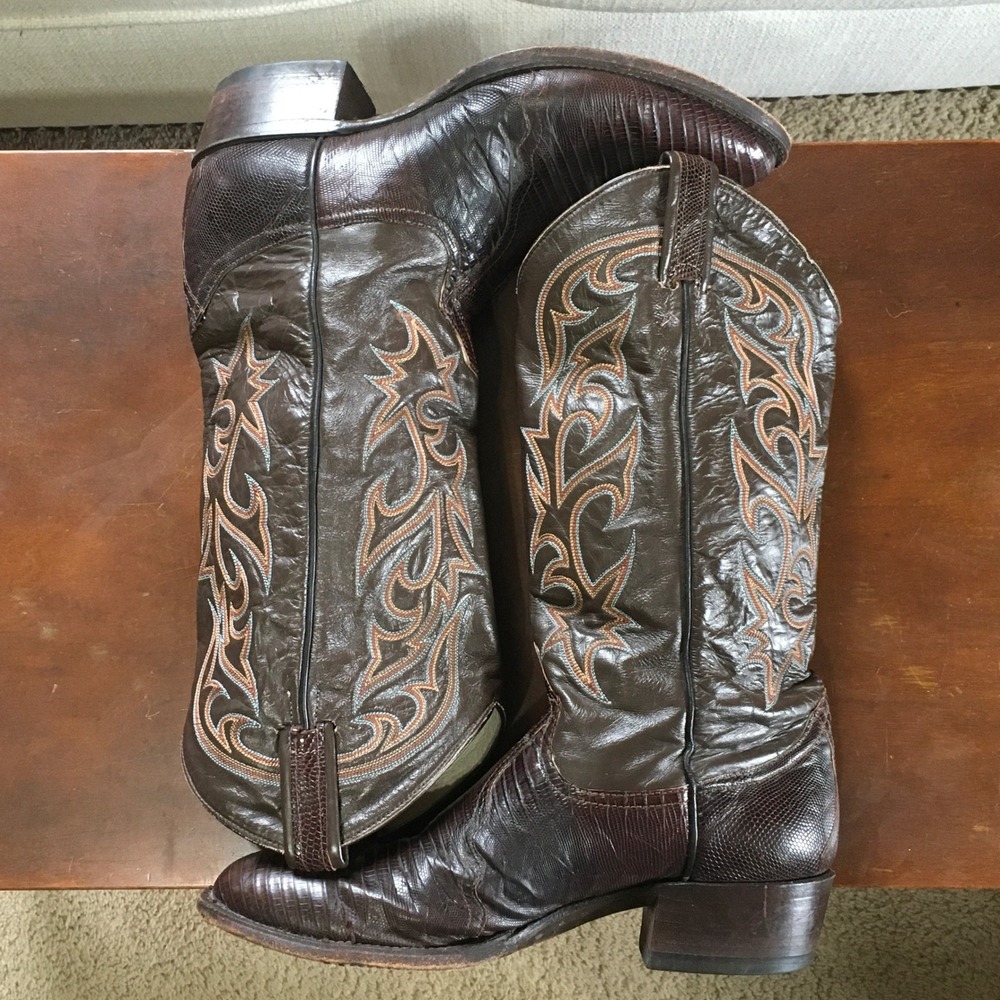Vtg Larry Mahan Womens Brown Lizard Skin Western Cowboy Boots Pointed Toe 8.5M